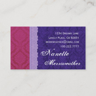 Personal Purple and Blue Damask and Lace V29 Business Card