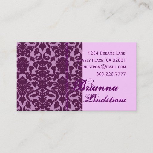Customizable Personal PURPLE and PINK Damask Business Card
