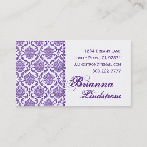 Personal Purple and White Damask Business Card