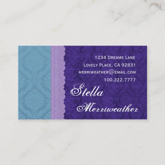 Personal Purple Damask and Lace V26 Business Card (Front)