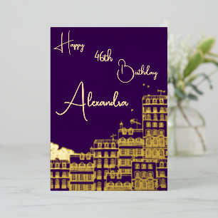 Personal Purple & Gold Named & Aged Birthday Card