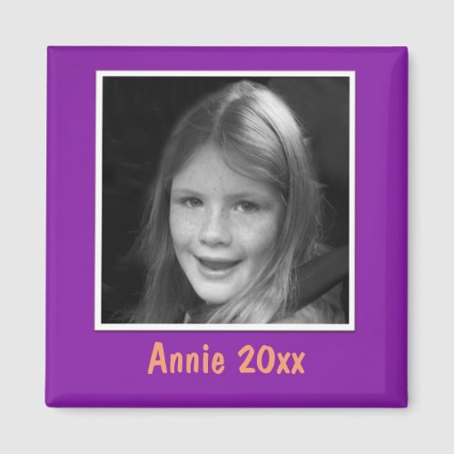 Personal Purple Greeting Custom Photo and Text Magnet