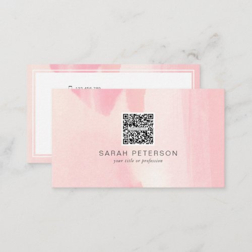 Personal QR code stylish abstract blush watercolor Business Card