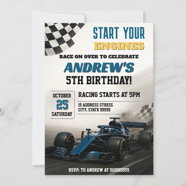 Personal Race Car Birthday party for kid Invitation (Front)