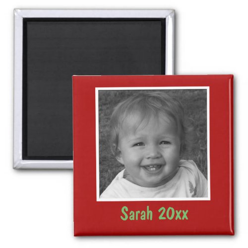 Personal Red Greeting Custom Photo and Text Magnet