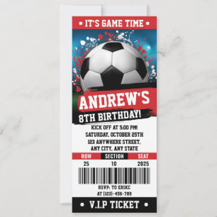 Personal Red theme Soccer Ticket Birthday Invitation