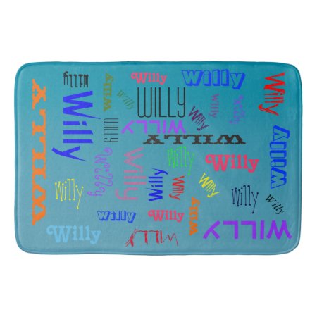 Personal Repeating Name Collage Blue Bath Mat