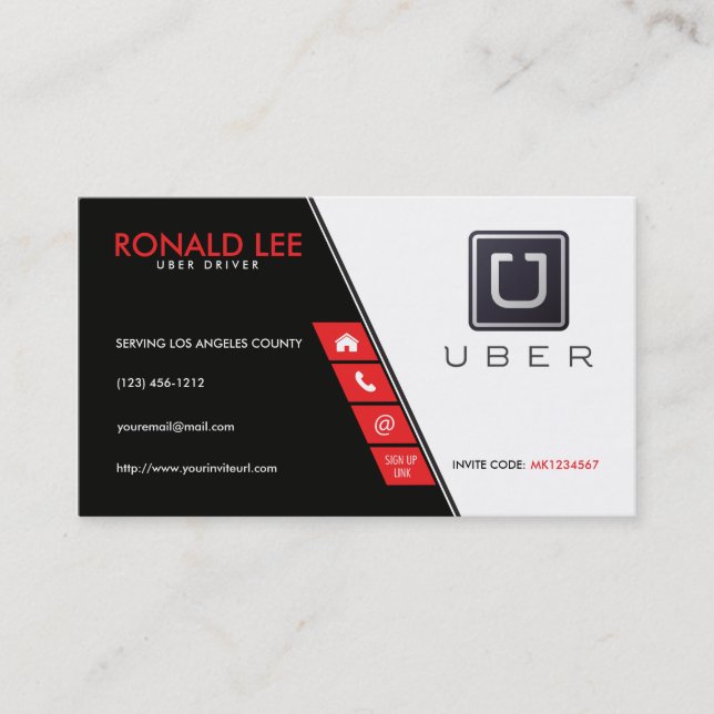 Personal Ride Sharing Uber Driver Business Card (Front)