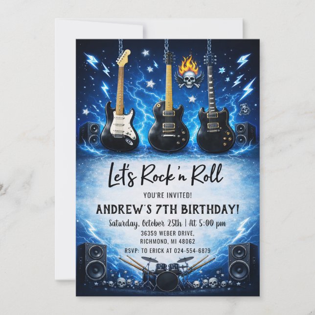 Personal Rock and Roll Birthday Party Invitation (Front)