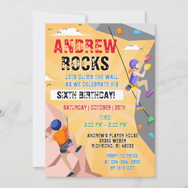 Personal Rock Climbing Birthday Invitation (Front)