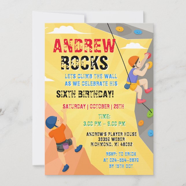 Personal Rock Climbing Birthday Invitation (Front)