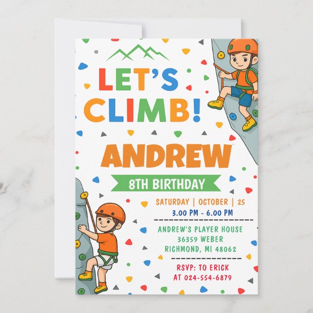 Personal Rock Climbing Birthday Invitation (Front)