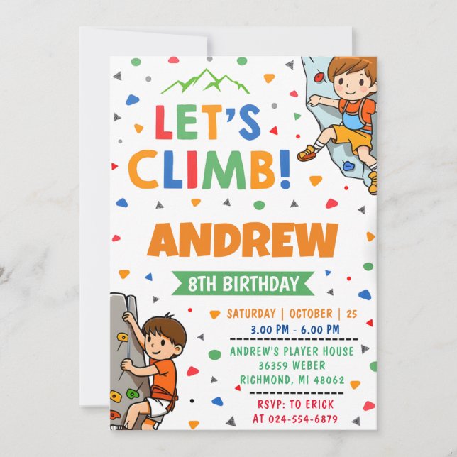 Personal Rock Climbing Birthday Invitation (Front)