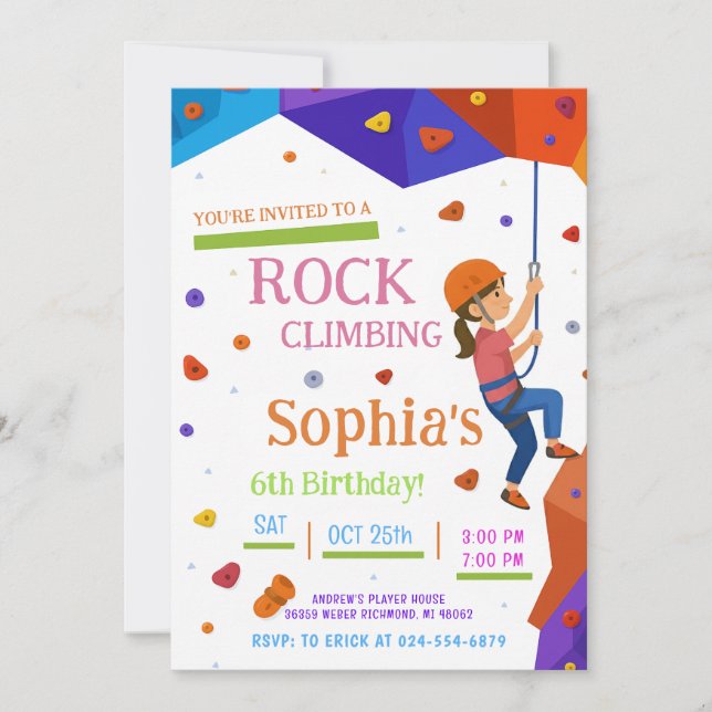 Personal Rock Climbing Birthday Party Invitation (Front)