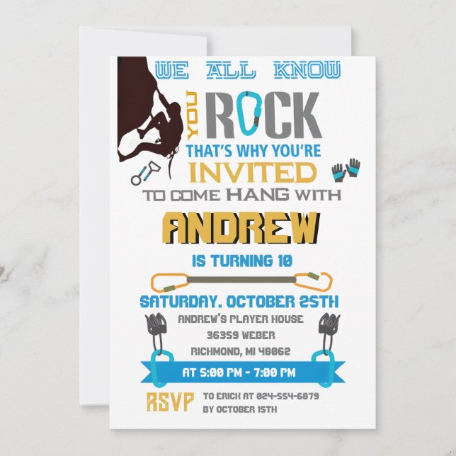 Personal Rock Climbing Birthday Party Invitation (Front)