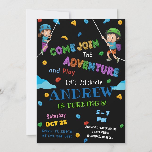 Personal Rock Climbing Birthday Party Invitation (Front)