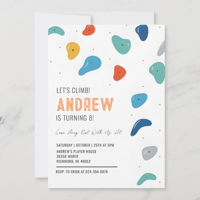 Personal Rock Climbing Birthday Party Invitation (Front)