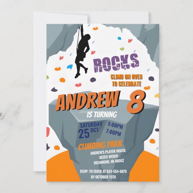 Personal Rock Climbing Birthday Party Invitation (Front)