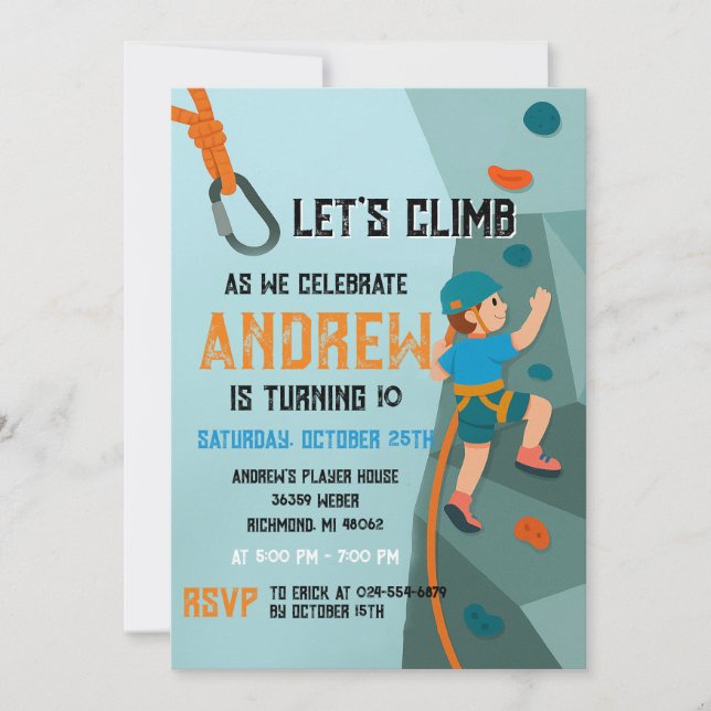 Personal Rock Climbing Birthday Party Invitation (Front)