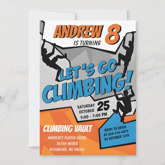 Personal Rock Climbing Birthday Party Invitation (Front)