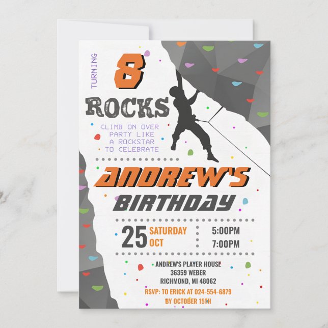 Personal Rock Climbing Birthday Party Invitation (Front)