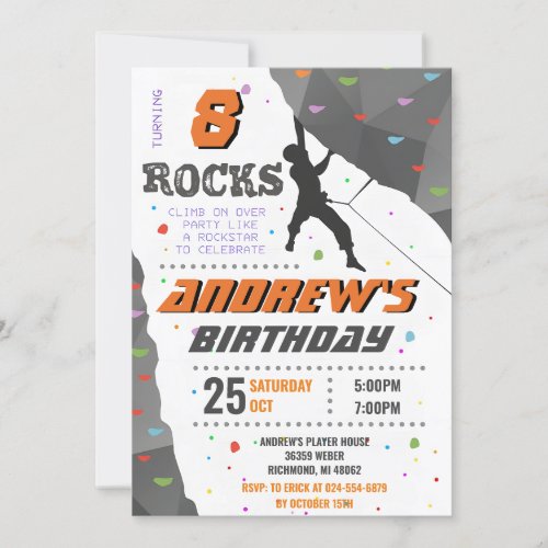 Personal Rock Climbing Birthday Party Invitation