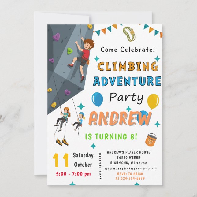 Personal Rock Climbing Birthday Party Invitation (Front)
