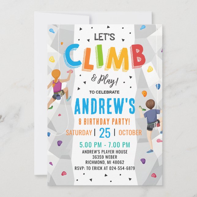 Personal Rock Climbing Birthday Party Invitation (Front)