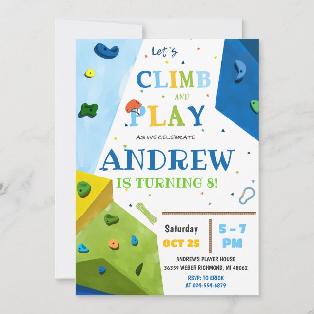Personal Rock Climbing Birthday Party Invitation (Front)