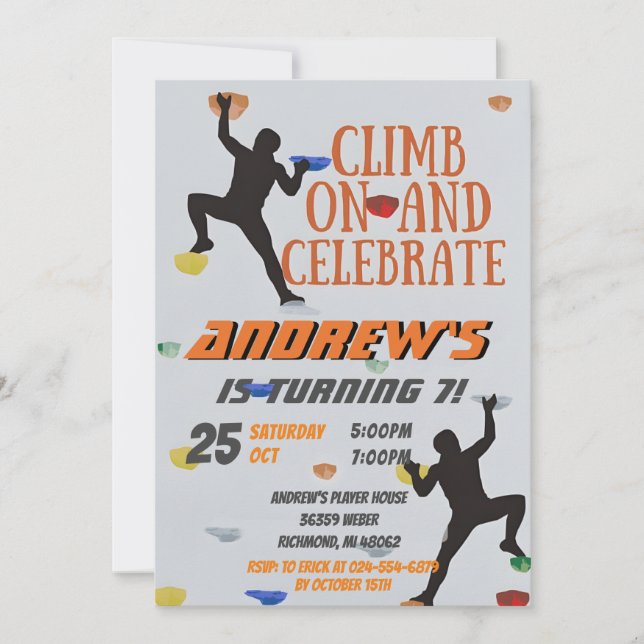 Personal Rock Climbing Birthday Party Invitation (Front)