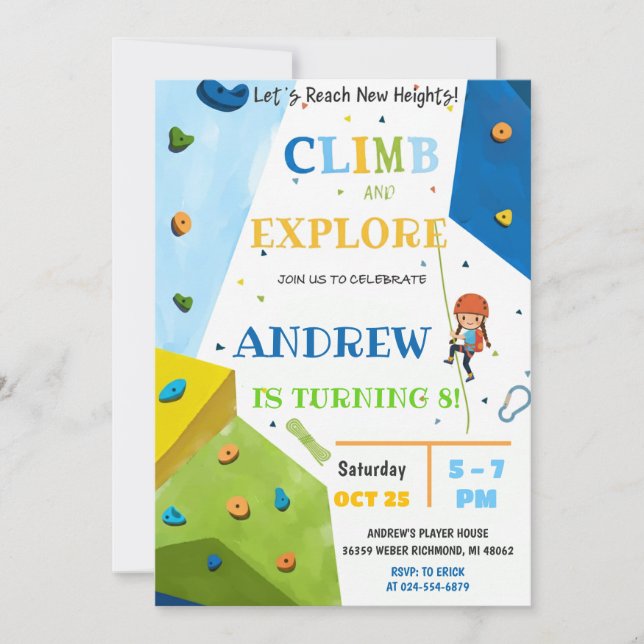 Personal Rock Climbing Birthday Party Invitation (Front)