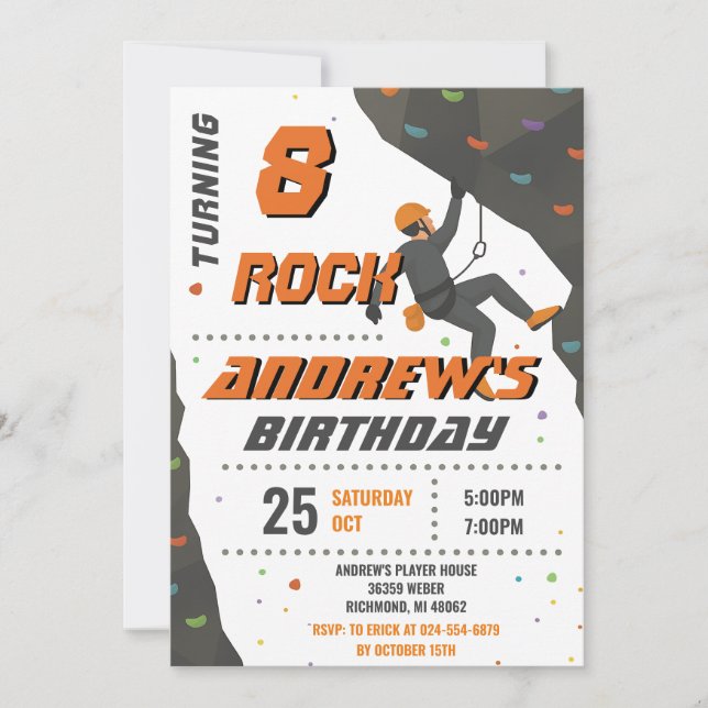 Personal Rock Climbing Birthday Party Invitation (Front)