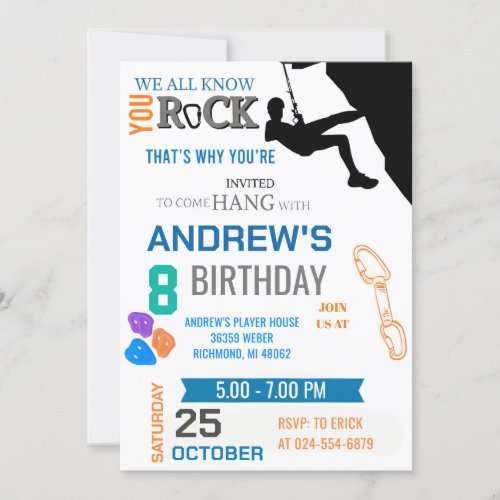 Personal Rock Climbing Birthday Party Invitation