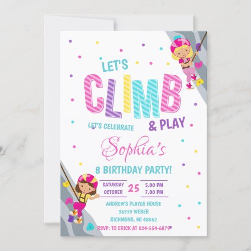 Personal Rock Girl Climbing Birthday Party Invitation