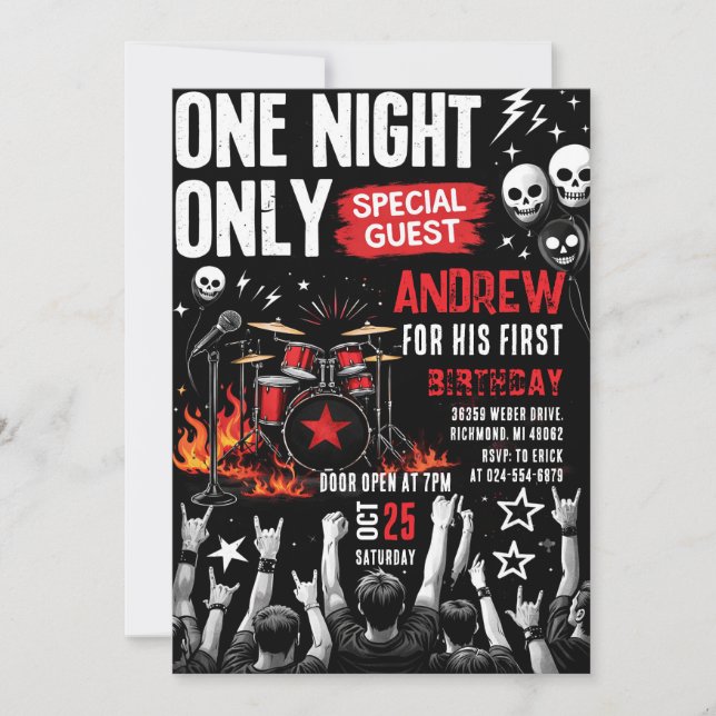Personal Rock Star First Birthday Invitation (Front)