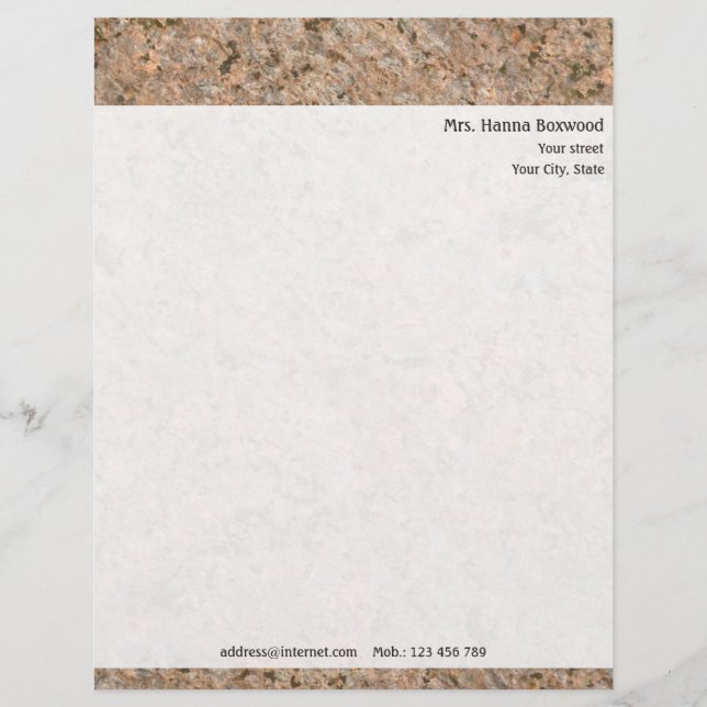 Personal Rock Texture with Return Address Letterhead (Front)