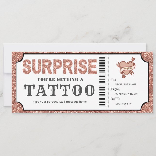 Personal Rose Gold Tattoo Gift voucher Invitation (Front)