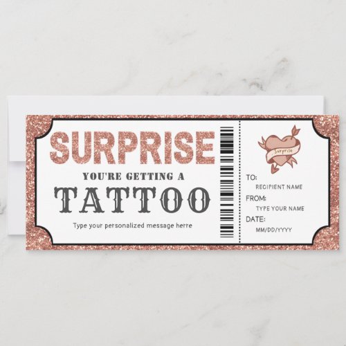 Personal Rose Gold Tattoo Gift voucher Invitation