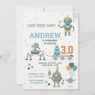 Personal science robots birthday invitation