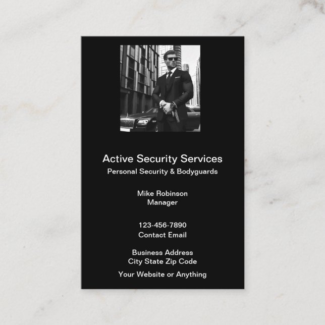 Personal Security And Bodyguards Business Card (Front)
