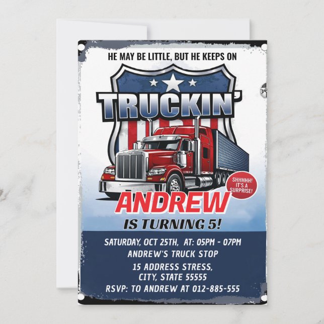 Personal SemiTruck  Birthday party Invitation (Front)
