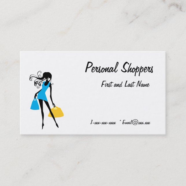 Personal Shopper Blue and Yellow Bags Business Card (Front)
