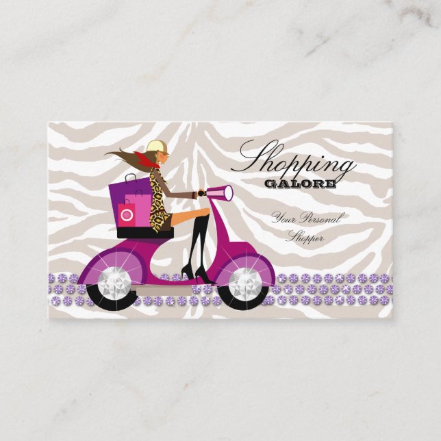 Personal Shopper Fashion Jewelry Purple Zebra Business Card (Front)