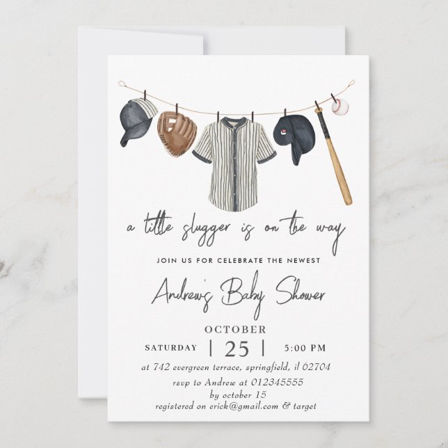 Personal Simple Baseball Baby Shower watercolor Invitation (Front)