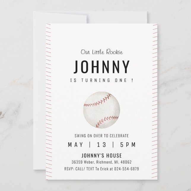 Personal Simple Baseball Birthday Party Invitation (Front)