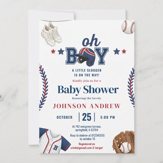 Personal Simple Baseball Little Slugger On The Way Invitation (Front)