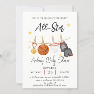 Personal Simple Basketball baby shower watercolor Invitation