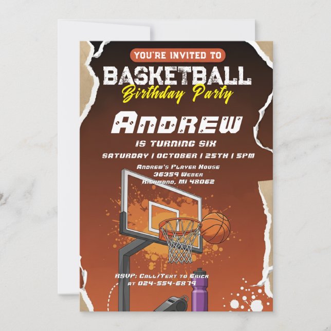 Personal Simple Basketball Birthday party Invitation (Front)