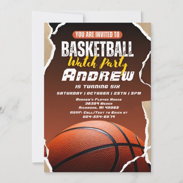 Personal Simple Basketball Birthday with photo Invitation (Front)