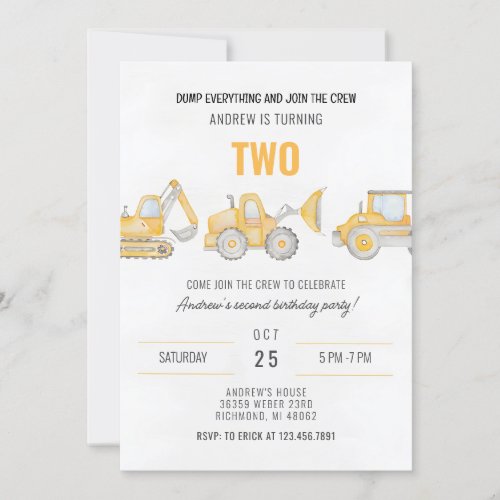 Personal Simple Construction Birthday Party Invitation